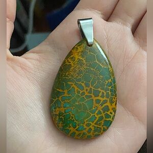 Agate Dyed Teardrop Pendant Green & Yellow